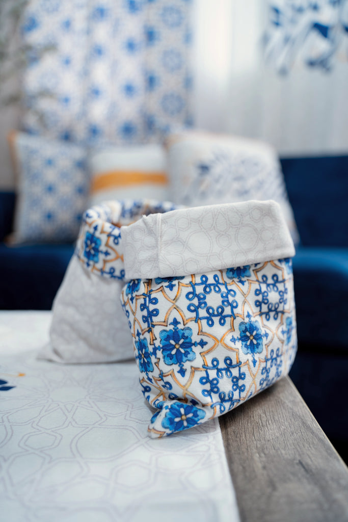 Blue Orange Islamic Tiles Ramdan Decorative Storage Basket stara worldwide