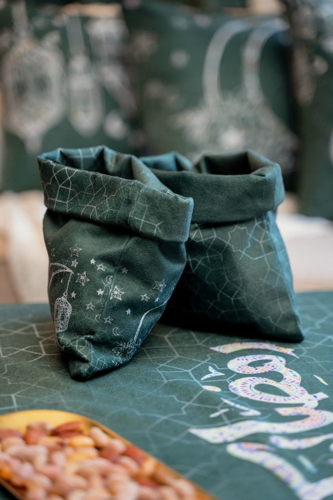 Green Line Art Lantern Ramdan Decorative Storage Basket stara worldwide