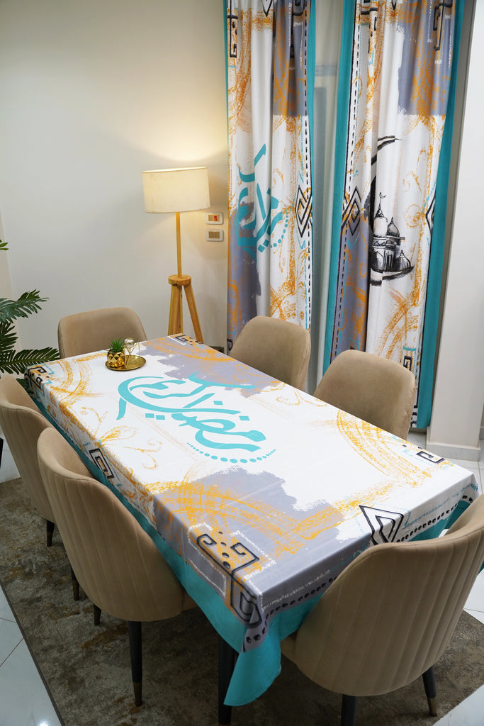 Turquoise Sketched Mosque Ramadan Tablecloth stara worldwide