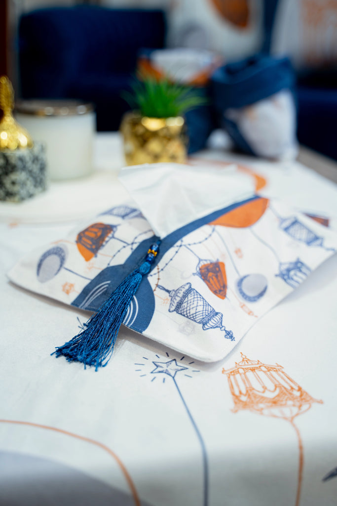 Dark Blue Boho Ramadan Tissue Cover stara worldwide
