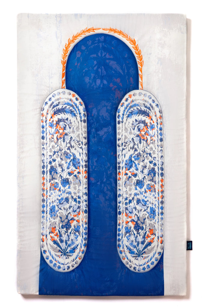 Indian Floral Blue and Orange Pattern Premim Prayer Mat satra