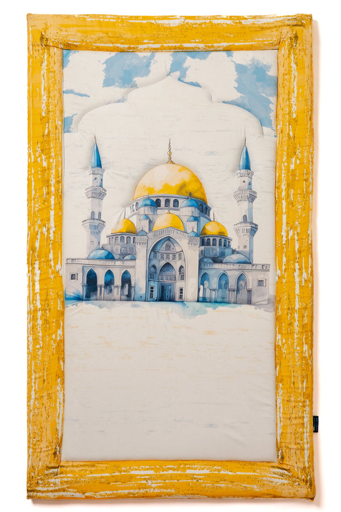 Blue andYellow Watercolor Mosque  Premium Prayer Mat satra